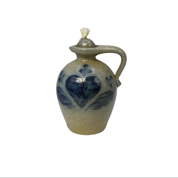 Rowe Pottery Works Other - 1989 Rowe Pottery Works Blue Heart Stoneware With Rope and Ball Cork